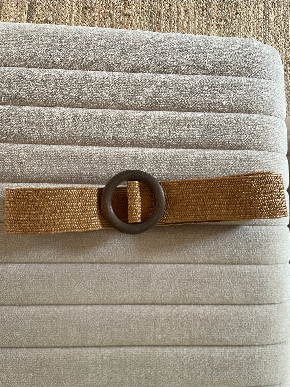 Women's Woven Tan Belt with Round Wood Buckle